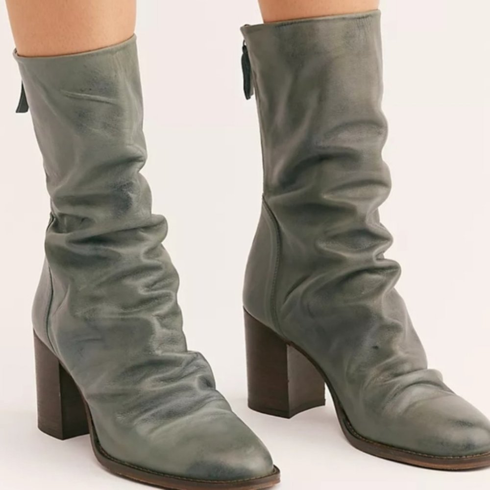 NEW Free People Elle Block Heel Boots: Pewter  Size 9 / 39